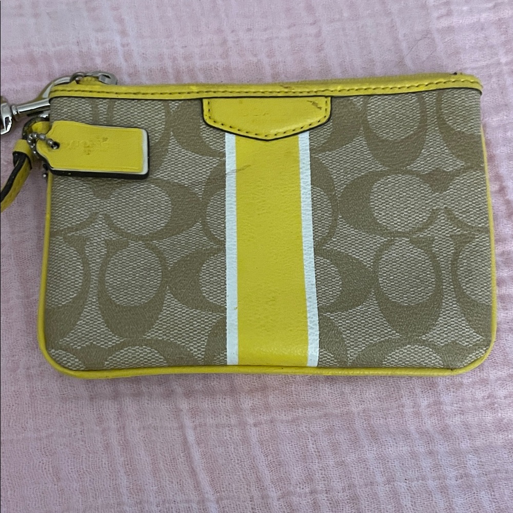 Coach Signature Tan and Yellow Wristlet